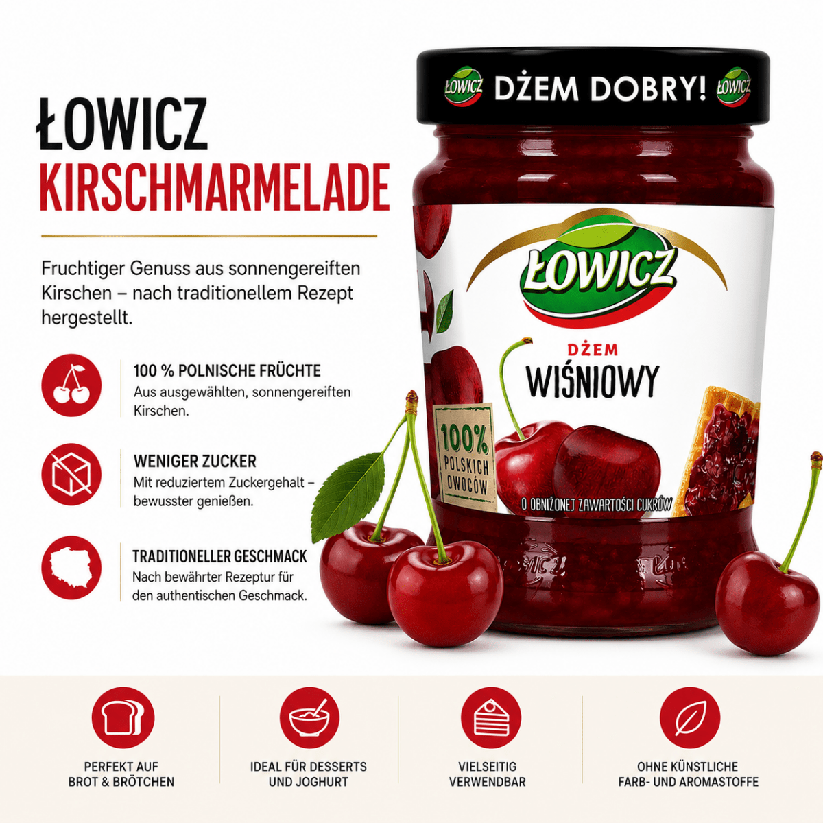 Sauerkirsch-Konfitüre Dżem Wiśniowy 280g - Łowicz - Polskashop24