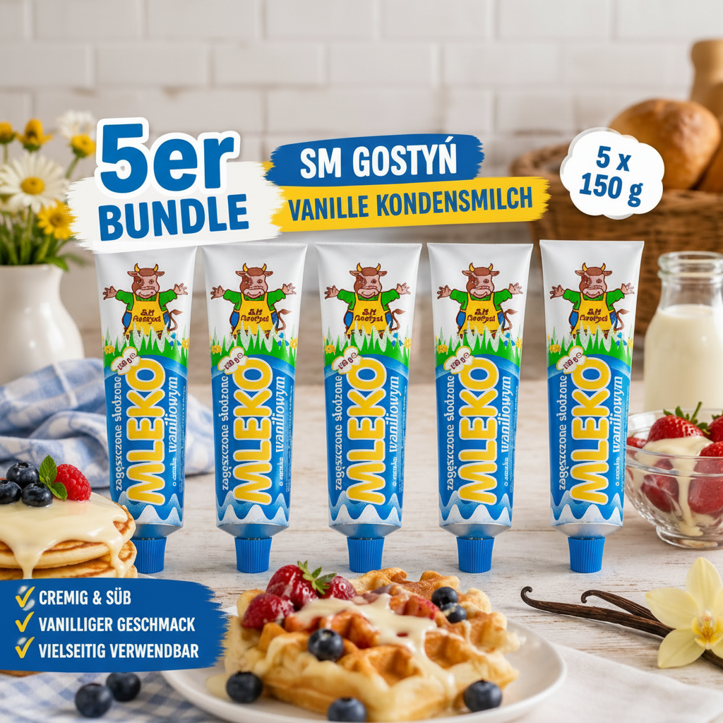 5er Bundle SM Gostyń Mleko zagęszczone Vanille Kondensmilch 5 x 150 g für Waffeln, Pancakes, Desserts und Kaffee