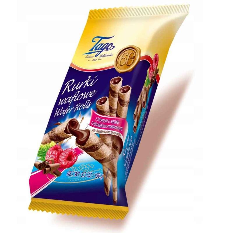 Tago Waffelröhrchen Schokolade-Himbeere 150 g - Rurki waflowe malina - Polskashop24