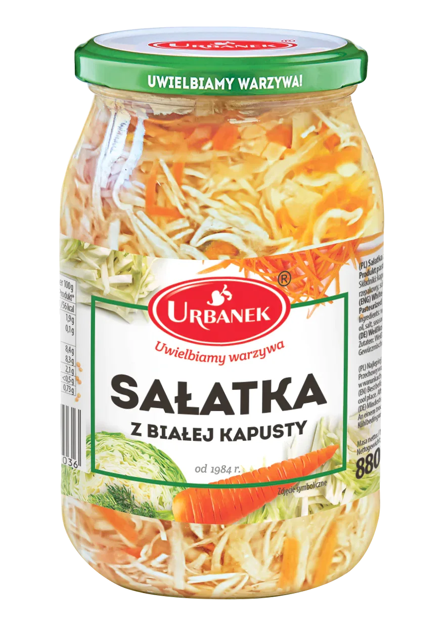 Urbanek Weißkohlsalat Sałatka z Białej Kapusty 880g Glas - polnischer Kohlsalat mit Karotten in süß-saurer Marinade