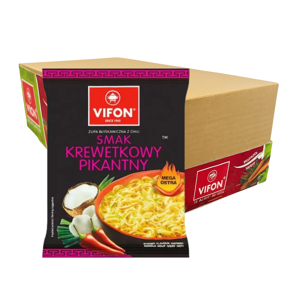 Vifon Krewetka Instant-Nudelsuppe 22er Pack mit Garnelen-Geschmack, Kokosnuss und Zitronengras