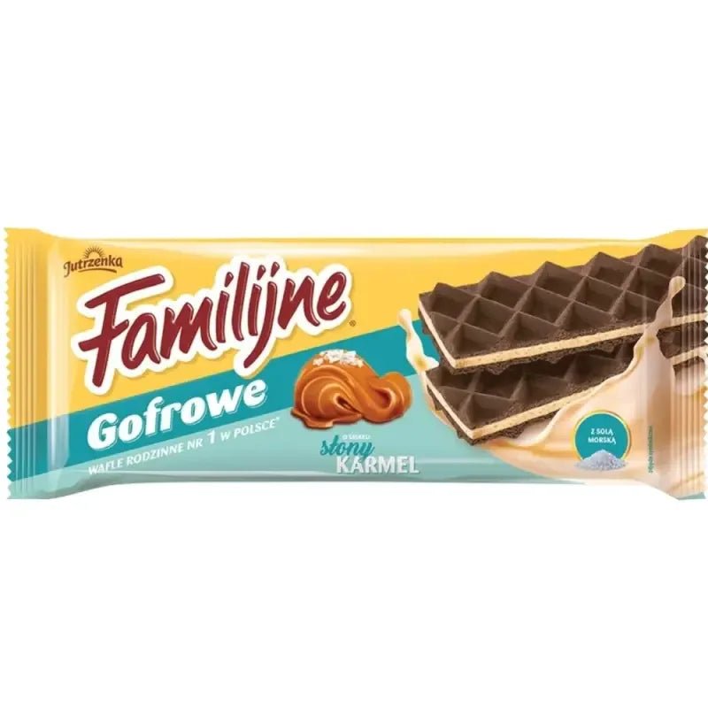 Waffeln mit gesalzenem Karamell - Familijne wafle gofrowe słony karmel 140g - Jutrzenka - Polskashop24
