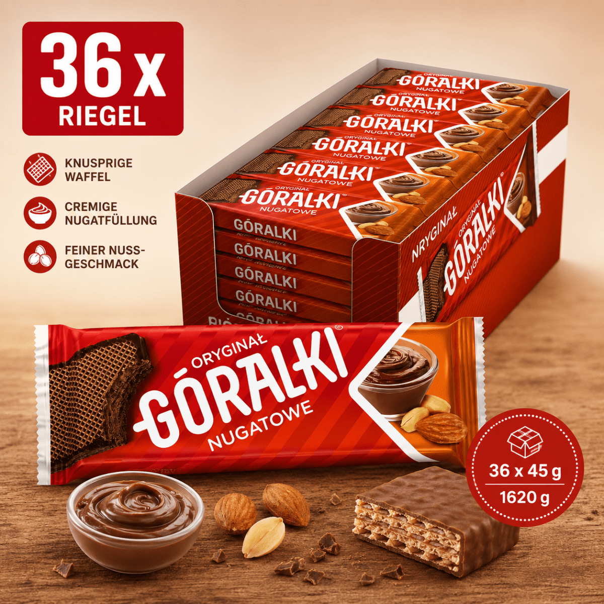 Waffelriegel Goralki Nugat 1620g (36x45g) - IDC - Polskashop24