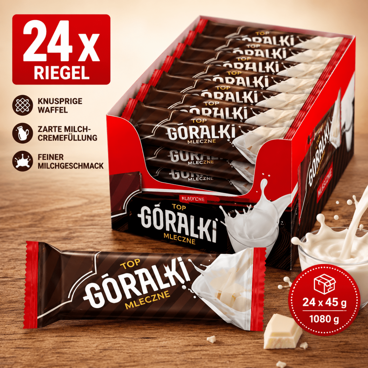 Waffelriegel Goralki Top Mleczne 40g - IDC - Polskashop24