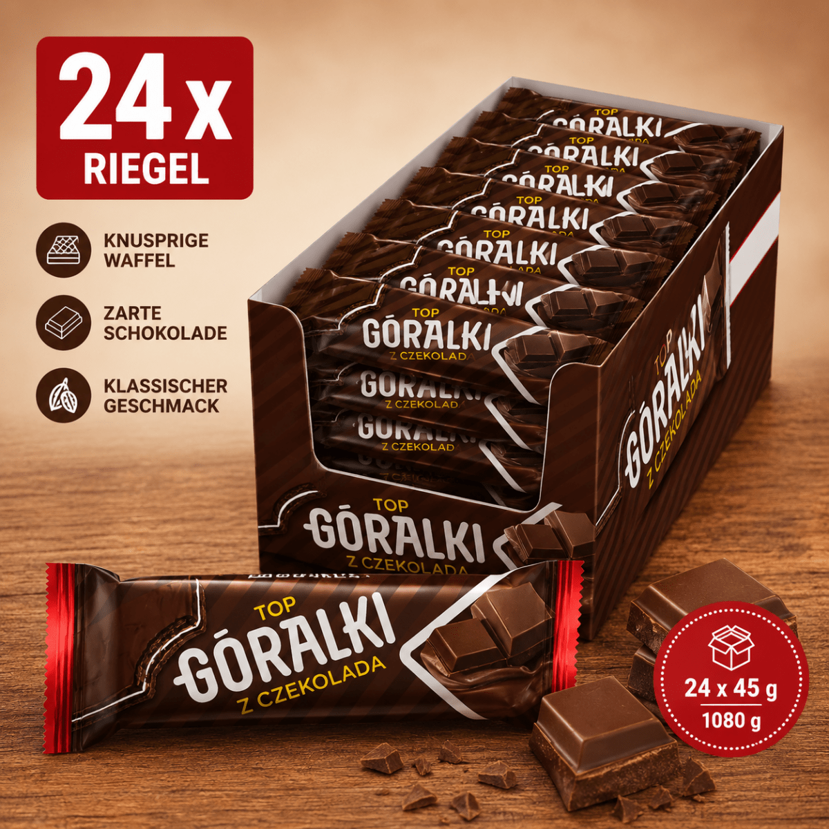 Waffelriegel Goralki Top Schokolade 40g - IDC - Polskashop24