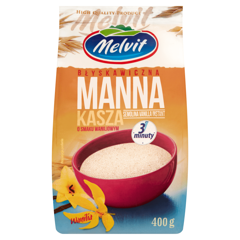 Grießbrei Instant ''Kasza Manna Waniliowa'' 400g Melvit - Polskashop24.de - Online Supermarkt mit Lebensmittel aus Polen