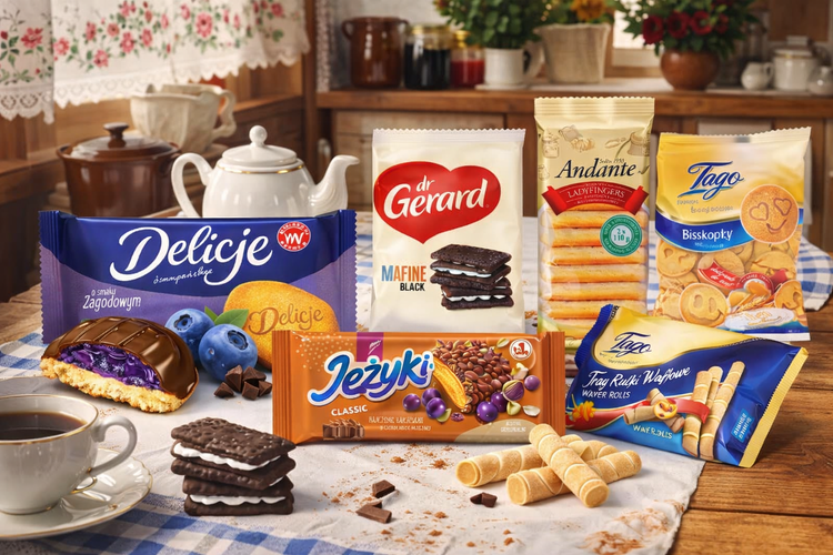 Polnische Kekse und Gebäck aus Polen – traditionelle Süßwaren in gemütlicher Küche mit Kaffee