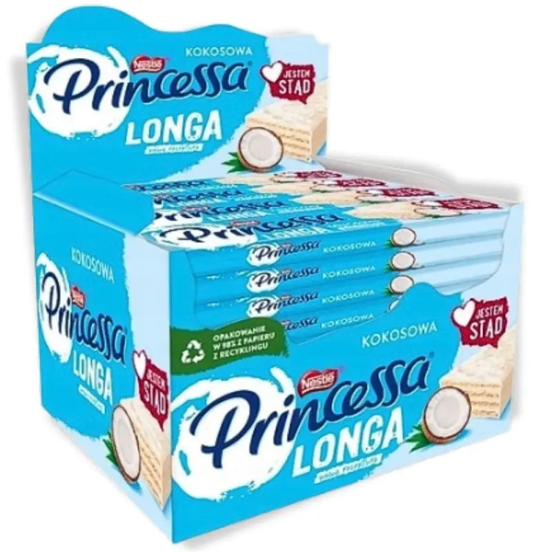 Princessa Longa Kokos 30 × 40 g – Kokos-Waffelriegel mit weißer Schokolade