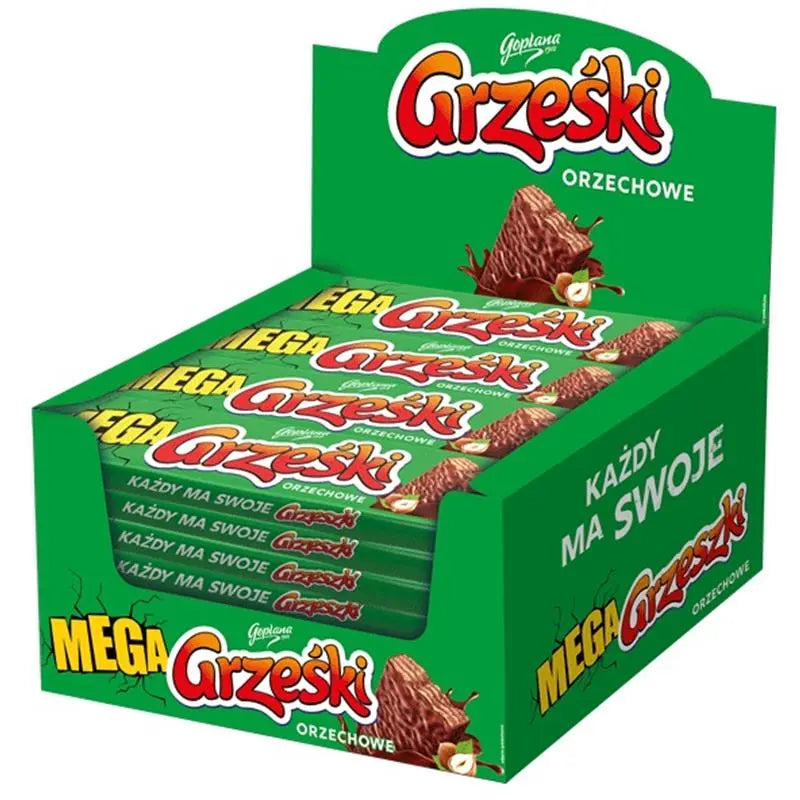 Grzeski Mega Polnische Waffelriegel mit Haselnuss (Orzechowe) 48g (32er-Pack)