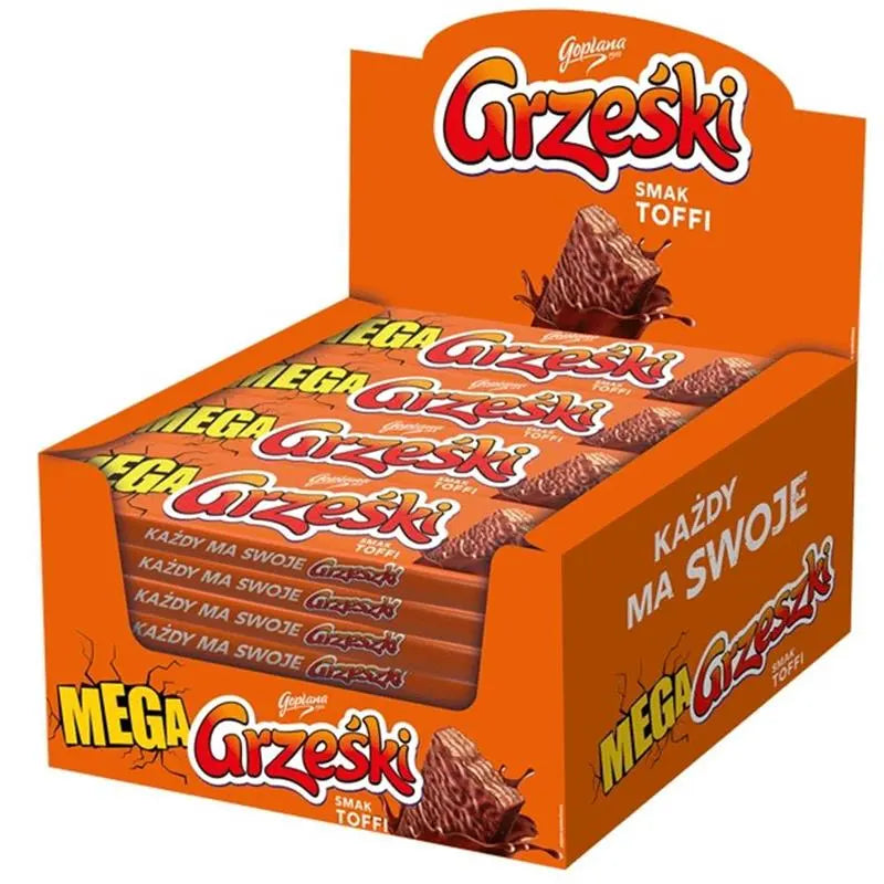 Grzeski Mega Polnische Waffelriegel mit Toffee 48g (36er-Pack)