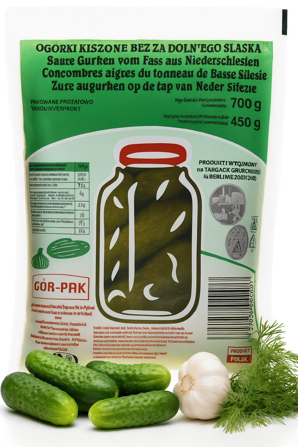 Saure Gurken vom Fass Ogórki Kiszone 700g - Gór-Pak