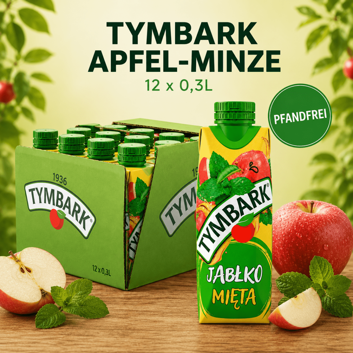 Apfel Minze Getränk 12 x 0,3l - Tymbark - Polskashop24