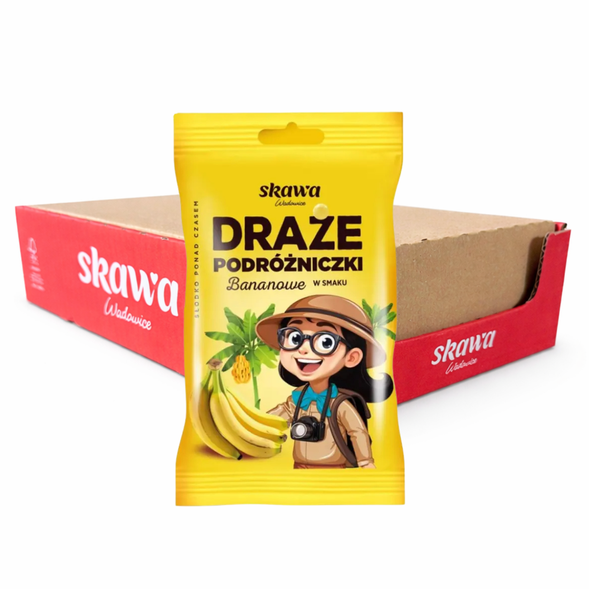 Bananen-Dragees Draże Podróżniczki Bananowe 70g im 20er Karton von Skawa - Polnische Süßigkeiten mit fruchtigem Bananengeschmack
