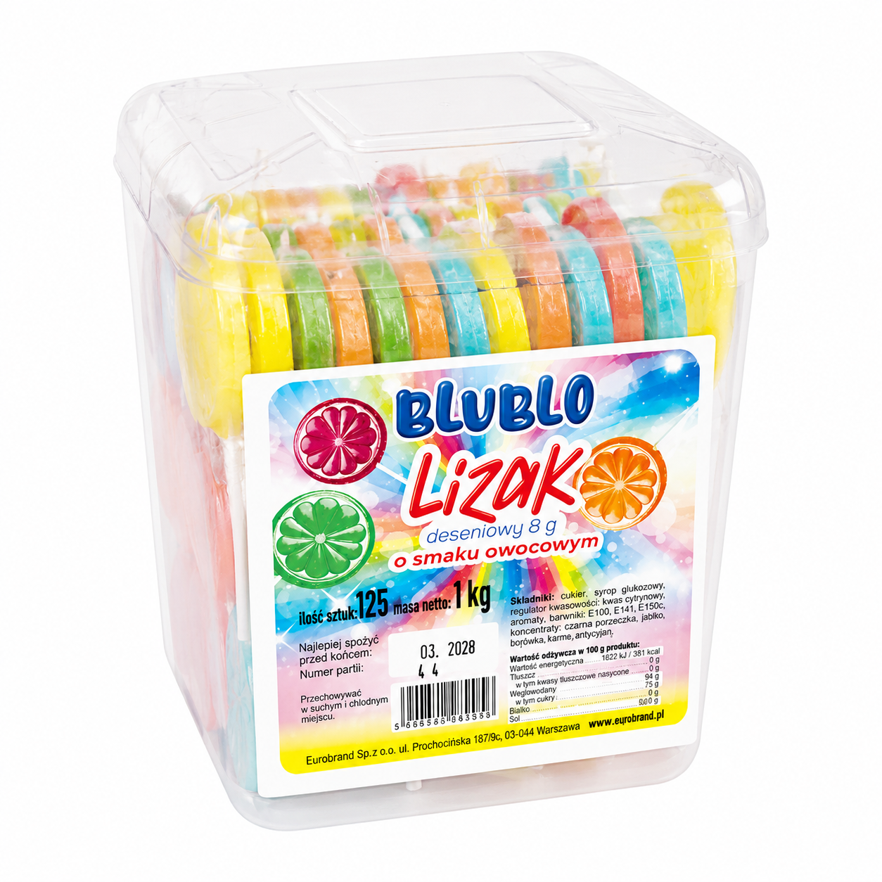 BLUBLO Lizak Frucht-Lutscher 1 kg Eimer mit 125 Lutschern