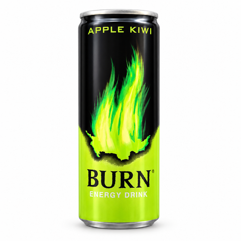 Burn Apple Kiwi Energy Drink 250 ml Dose auf weißem Hintergrund