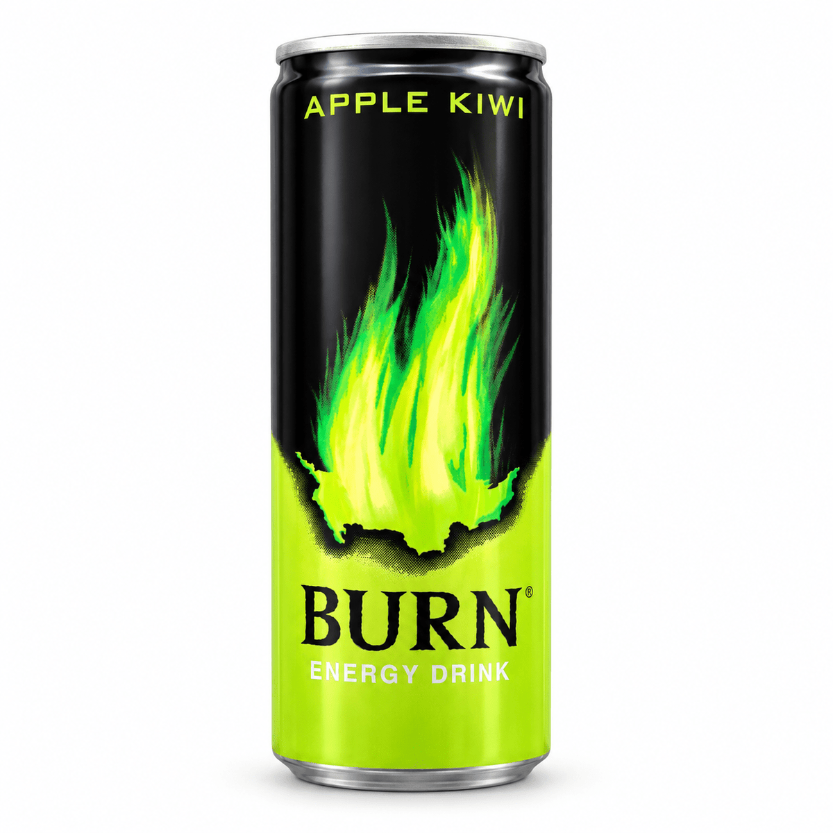 Burn Apple Kiwi Energy Drink 250 ml Dose auf weißem Hintergrund