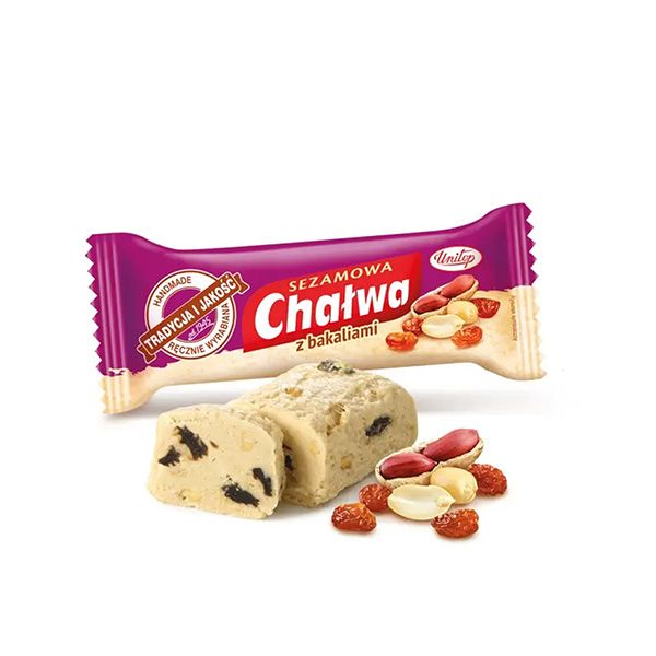 Unitop Sesam-Halva mit Trockenfrüchten 50g Chalwa Bakalowa mit Rosinen und Erdnüssen