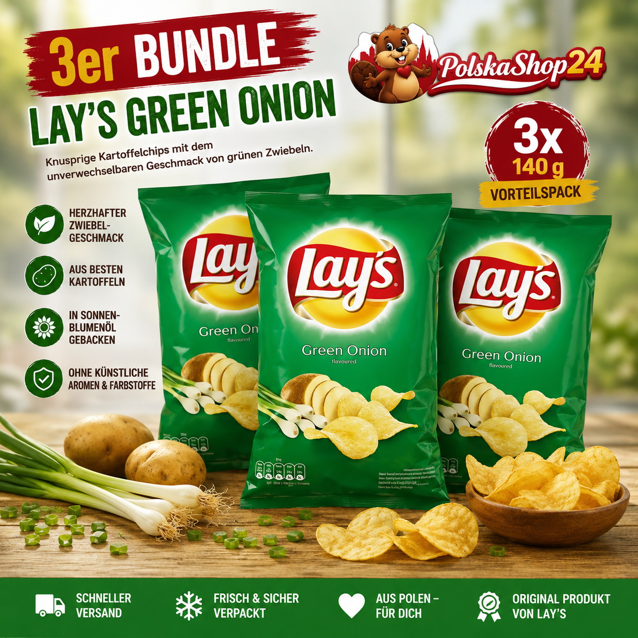 Lays Green Onion Chips 130g 3er Bundle