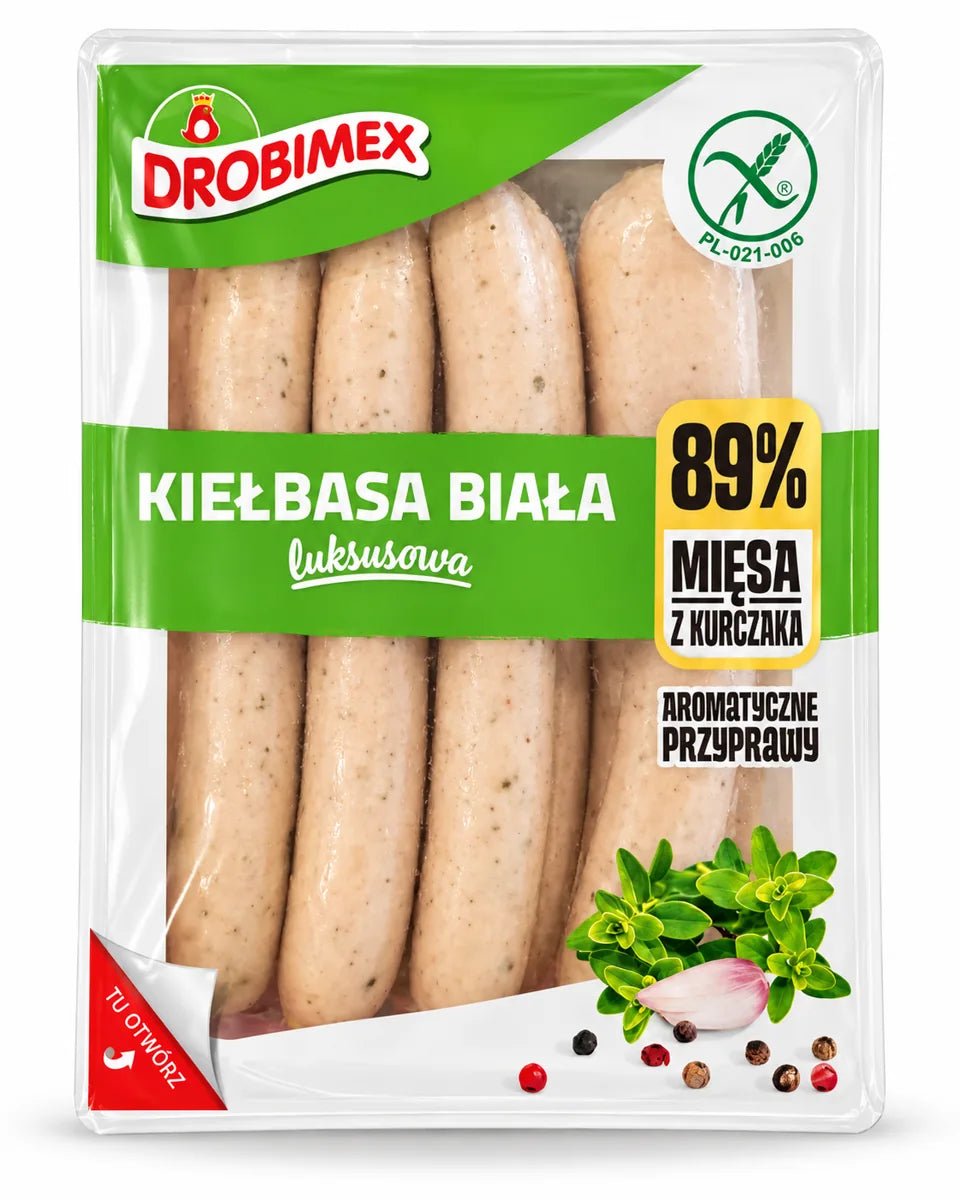 Drobimex Kiełbasa Biała Luksusowa 400 g – polnische Weißwurst aus 89 % Hähnchenfleisch, Vorderseite