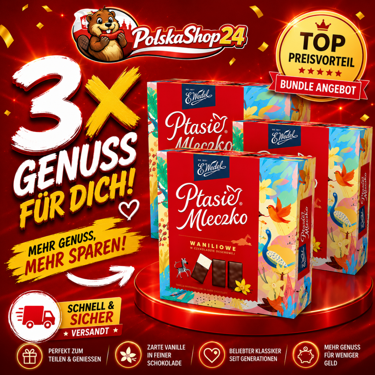 E. Wedel Ptasie Mleczko Waniliowe 340g - Polskashop24