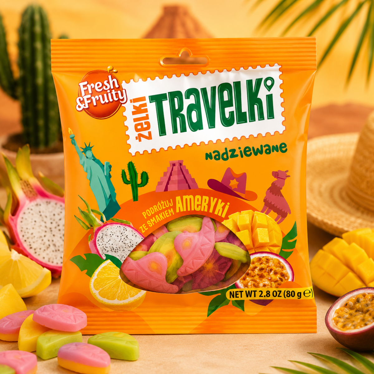 Fresh & Fruity Żelki Travelki Smaki Ameryki 80g - Wawel - Polskashop24