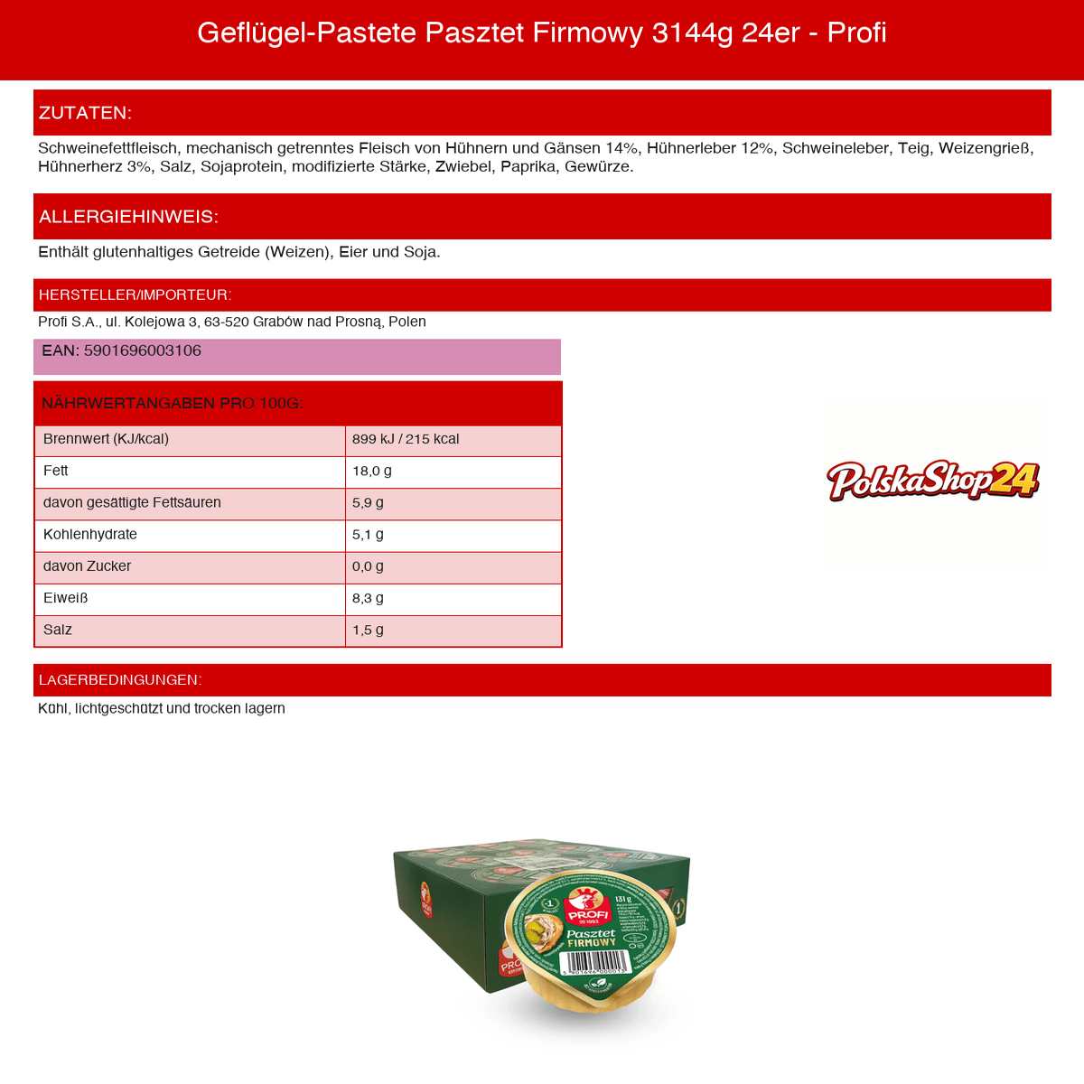 Geflügel - Pastete Pasztet Firmowy 3144g 24er - Profi - Polskashop24