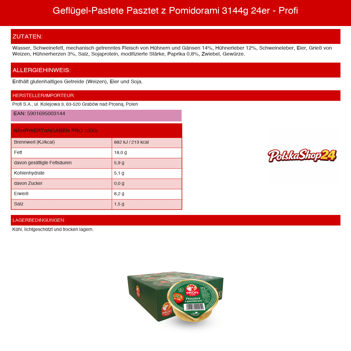 Geflügel - Pastete Pasztet z Pomidorami 3144g 24er - Profi - Polskashop24
