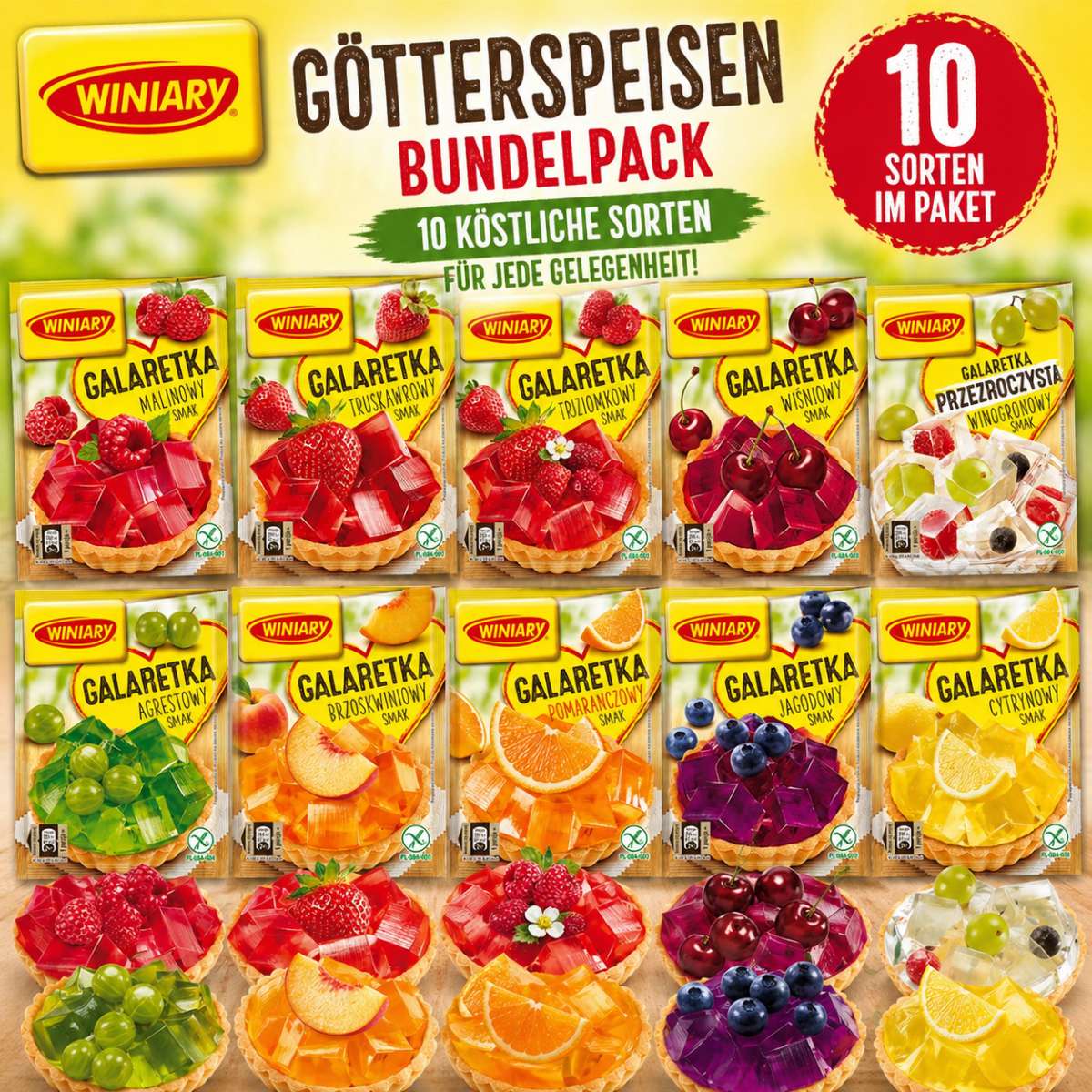 Götterspeise Bunde Paket Galaretka Mix 10 Sorten - Winiary - Polskashop24