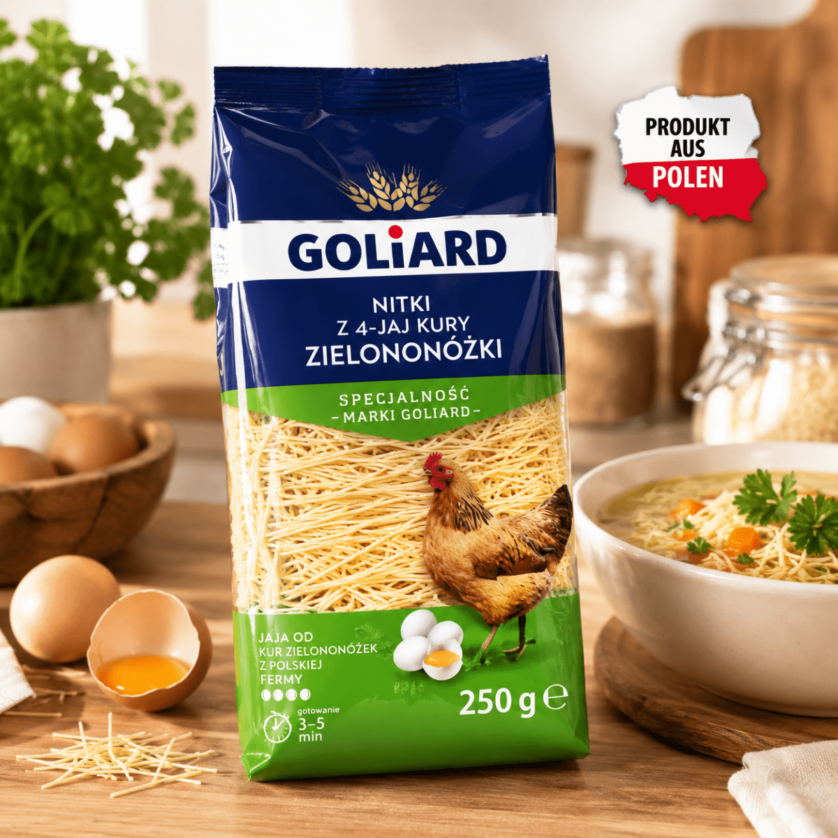 Goliard Fadennudeln 4-Ei Nitka aus Grünleger-Eiern 250 g – Polnische Eiernudeln - Polskashop24