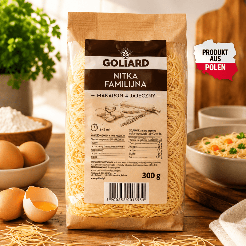 Goliard Wellen-Fadennudeln Nitki Fala 4-Ei 300 g – Polnische Eiernudeln - Polskashop24