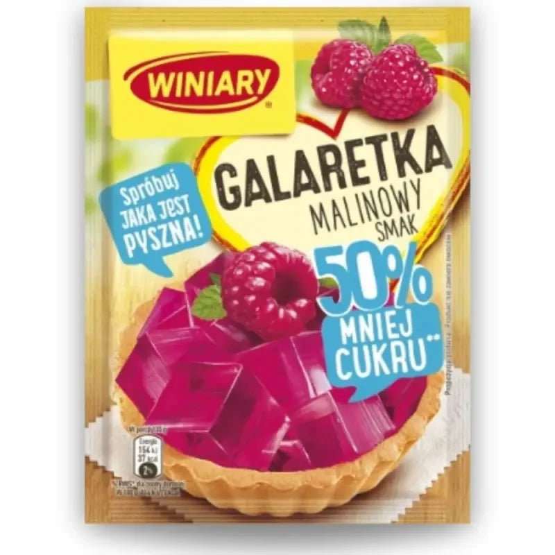 Götterspeise mit Himbeergeschmack 50% weniger Zucker - Galaretka o smaku malinowym 39g - Winiary - Polskashop24