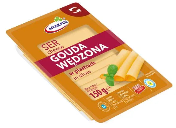 Mlekpol geräucherter Gouda Käse 150g - natürlich geräucherter polnischer Schnittkäse mit Raucharoma
