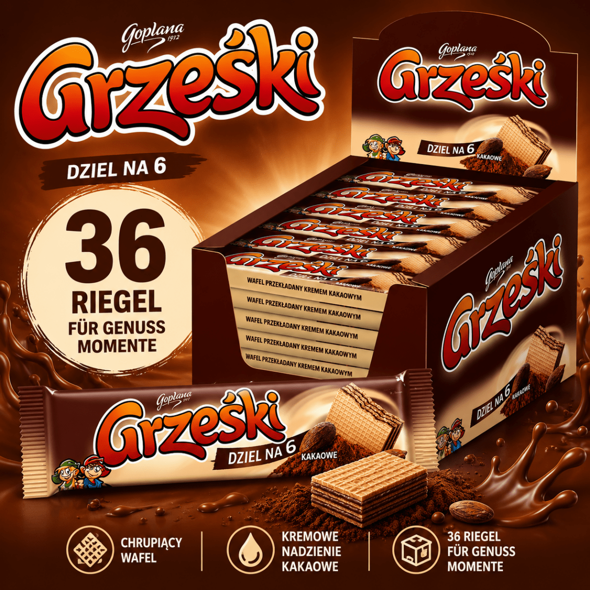 Grzeski Kakao - Waffeln 36x26g Box - Goplana - Polskashop24