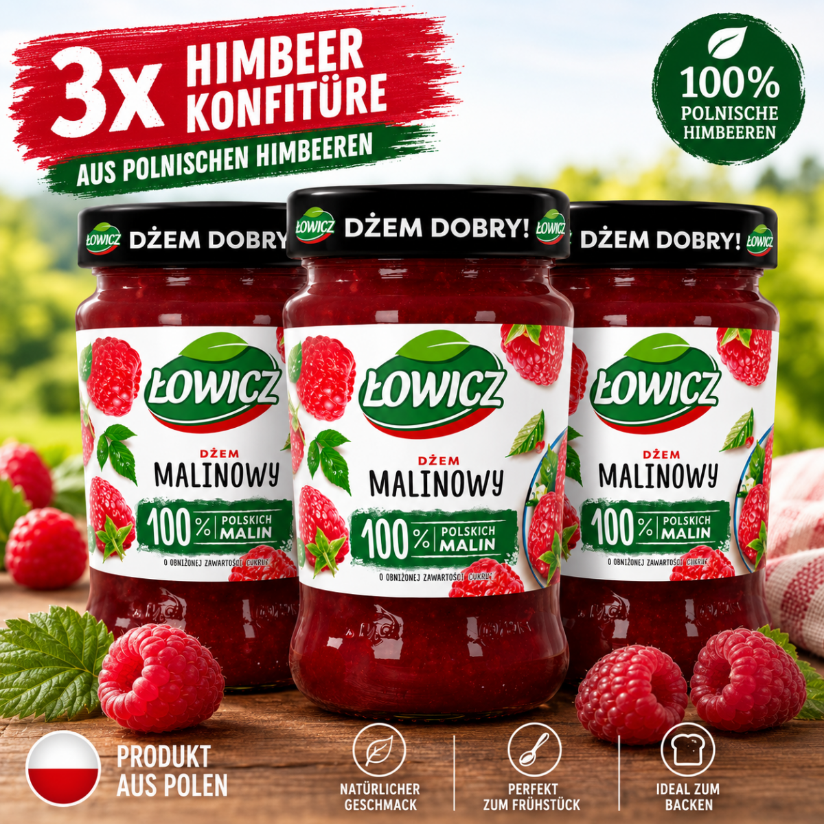 Himbeer Konfitüre Dżem Malinowy 3x280g - Łowicz - Polskashop24