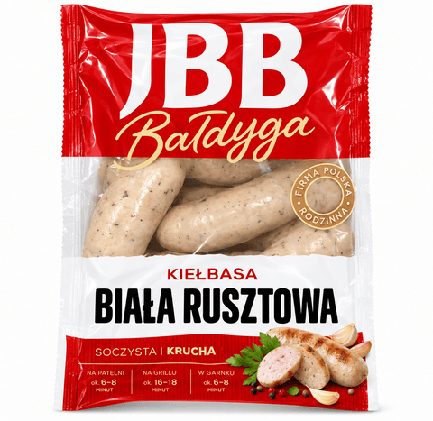JBB Bałdyga Kiełbasa Biała Rusztowa – polnische weiße Grillwurst, Waageartikel