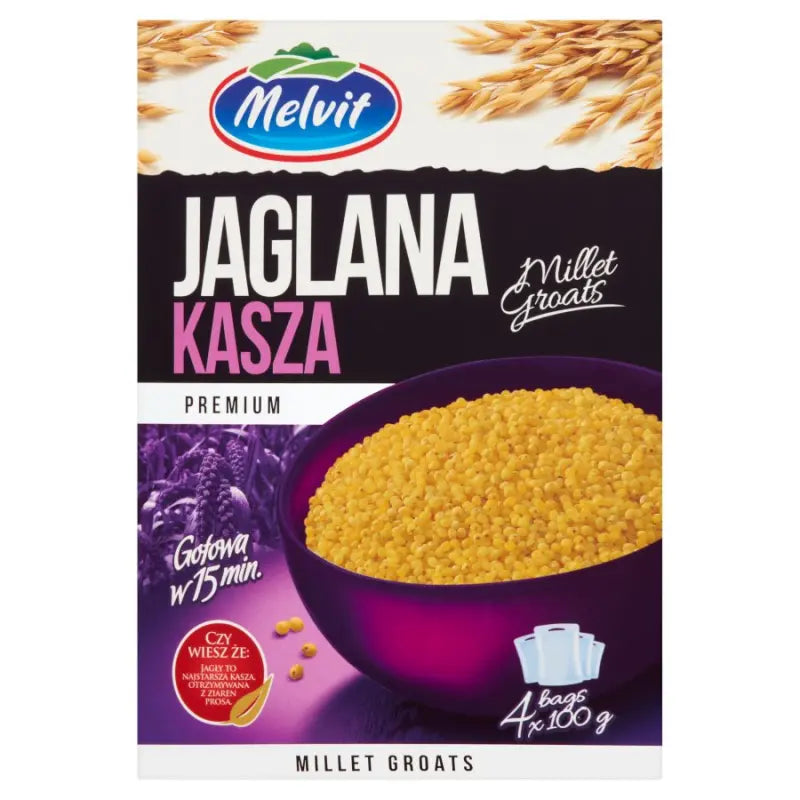 Melvit Hirse Kasza Jaglana 4 × 100 g – Polnische Hirsegrütze (glutenfrei) - Polnische Lebensmittel, Spezialitäten aus Pole...