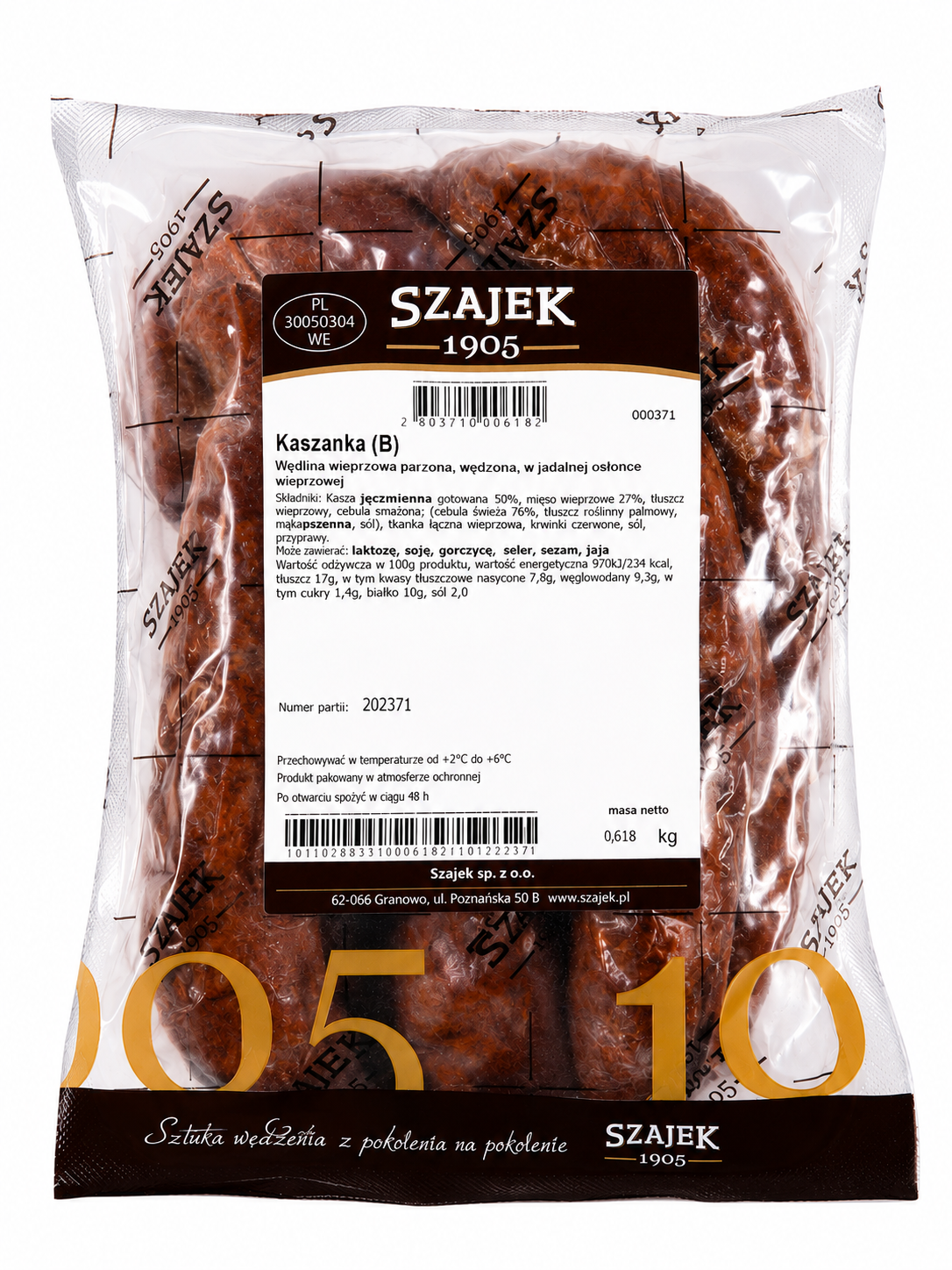 Kaszanka Szajek 1905 600 g – traditionelle geräucherte polnische Blutwurst im Vakuumbeutel