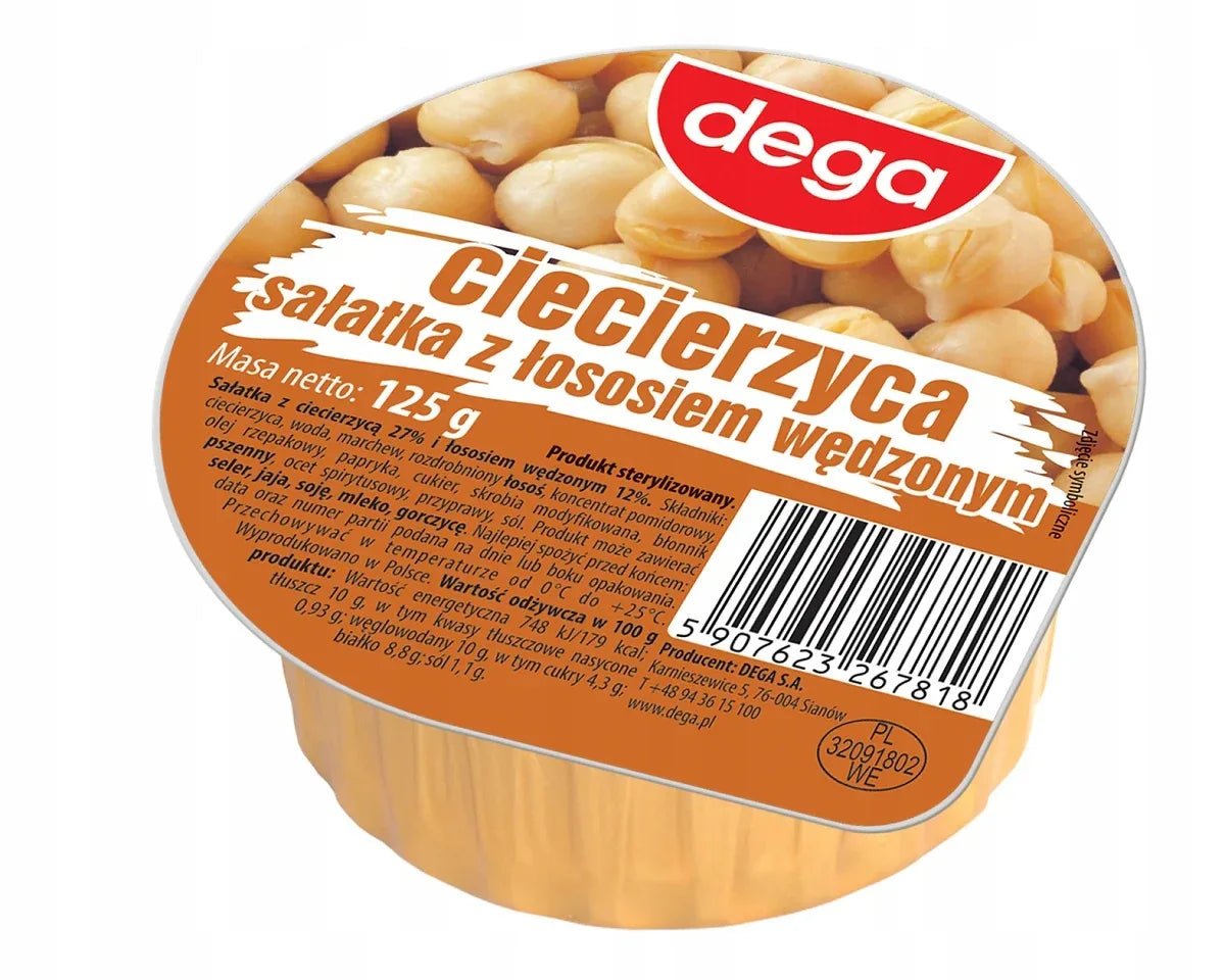 Kichererbsen - Salat mit geräuchertem Lachs - Sałatka Ciecierzyca z Łososiem Wędzonym 125g - Dega - Polskashop24