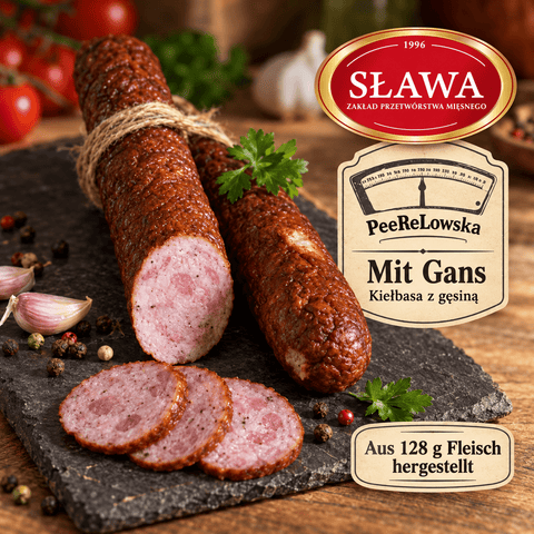 Kiełbasa z gęsią – Geflügelwurst mit Gänsefleisch 270g – Sława - Polskashop24