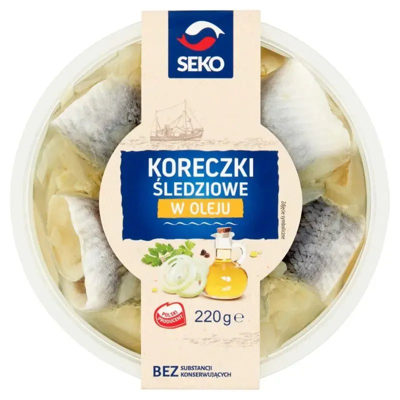 Koreczki sledziowe w oleju - Heringröllchen im Öl 220g - Seko - Polskashop24