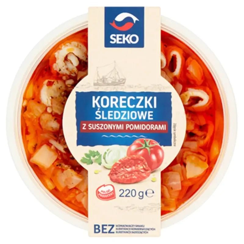 Koreczki sledziowe z suszonymi pomidorami - Heringröllchen 220g - Seko - Polskashop24