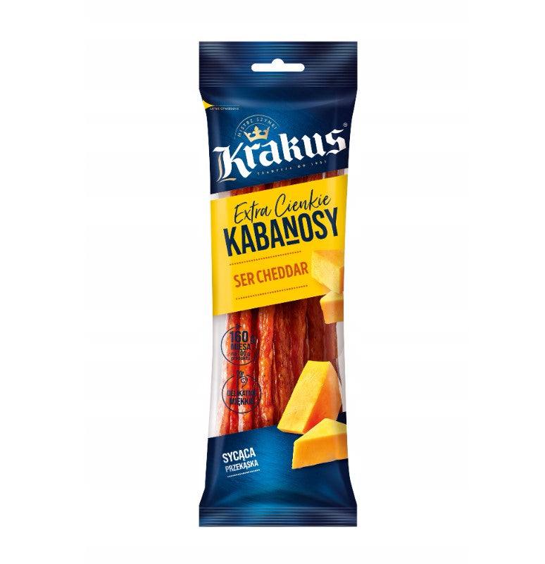 Krakus Kabanosy mit Cheddar-Käse 95g - polnische Trockenwurst Snack