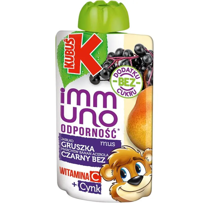 Kubus Immuno Fruchtmus Birne Holunderbeere mit Vitamin C und Zink 100g Quetschbeutel