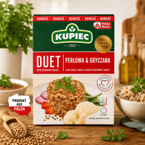 Kupiec Kasza Duett Gersten- & Buchweizengrütze 3 × 100 g – Polnische Grütze - Polnische Lebensmittel, Spezialitäten aus Po...