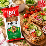 Polnisches Frühstück mit JBB Pasztet Zdzicha Leberpastete auf Brot, Gemüse und Kaffee