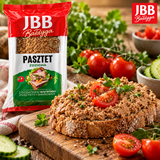 JBB Pasztet Zdzicha streichfähige Leberpastete auf rustikalem Bauernbrot mit Tomaten