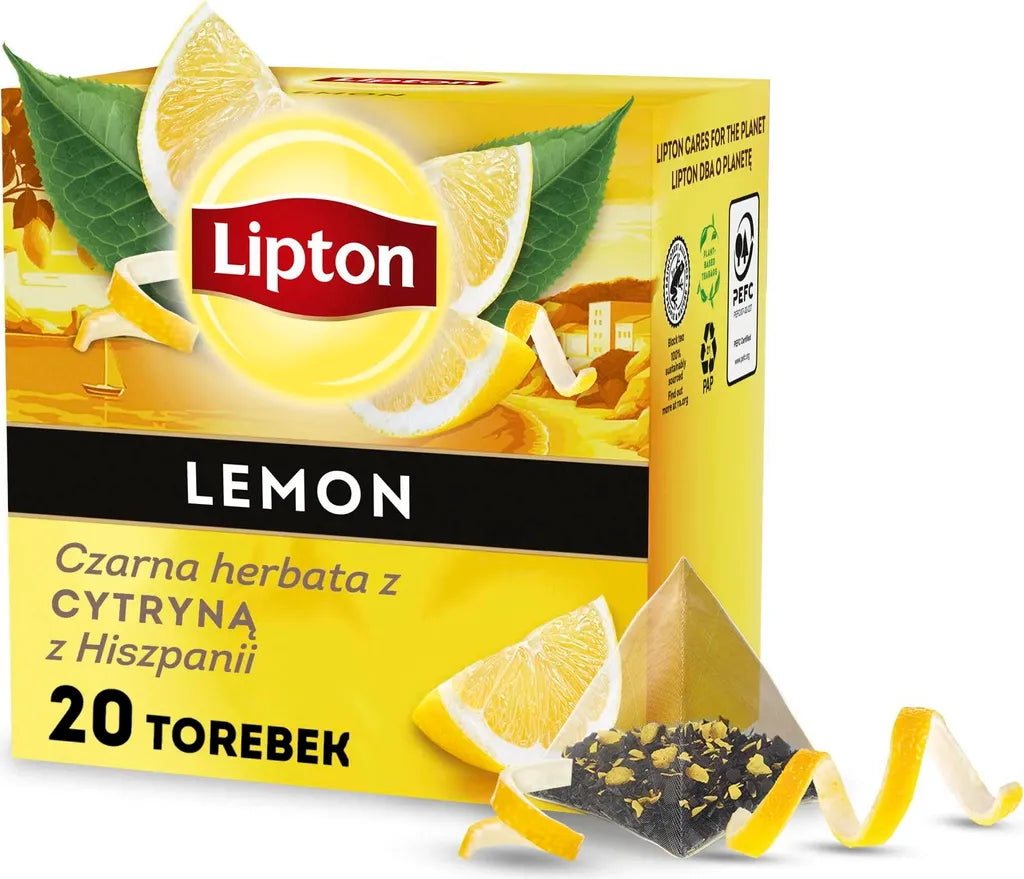 Lipton Lemon Schwarztee mit Zitrone aus Spanien, 20 Pyramidenbeutel, 34 g