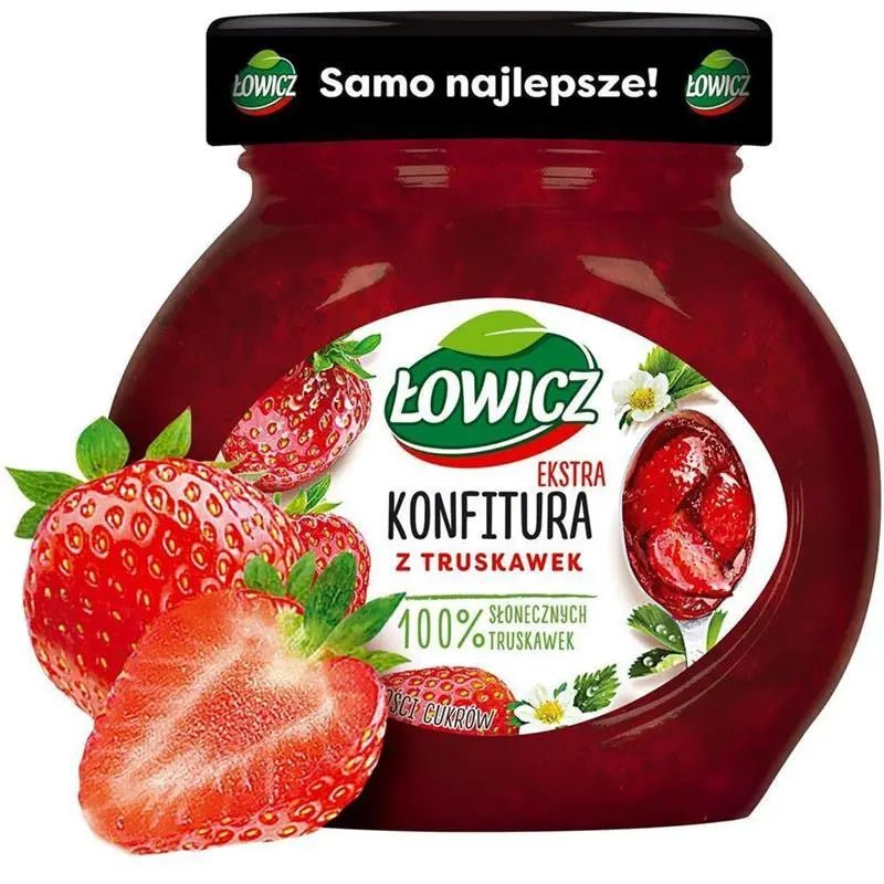 Łowicz Premium Erdbeer Konfitüre 240g kaufen - Konfitura Truskawkowa - Polskashop24.de - Online Supermarkt mit Lebensmittel aus Polen