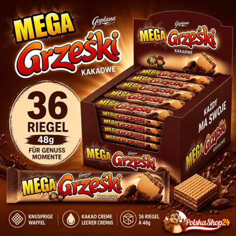 Mega Grześki Kakaowe - Kekse mit Kakao 34g x 36 Riegel - Polskashop24