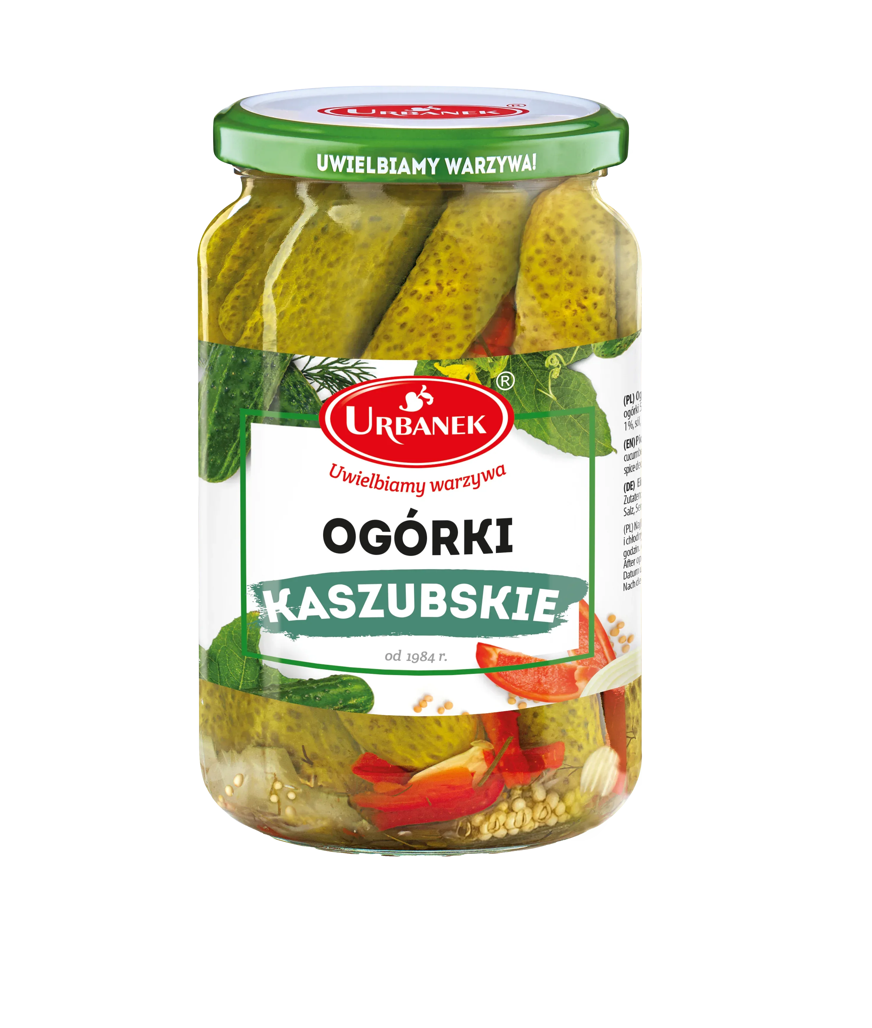 Rolnik Kaschuben-Gurken Ogórki Kaszubskie 680g Glas mit roter Paprika und Zwiebeln - polnische Konservengurken